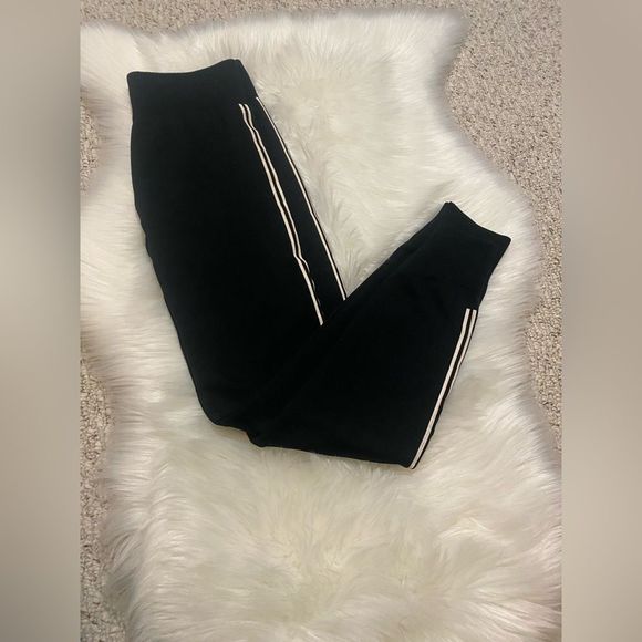 Black Workout Pants With White Stripes - Picture 1 of 3